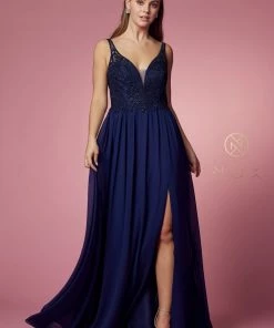 Embroidered Bodice A-line Gown By Nox Anabel Y299 Prom