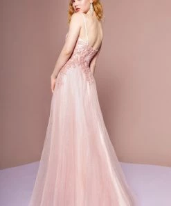 Prom Embroidered Bodice Glitter A-line Gown By Elizabeth K GL2694