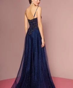 Prom Embroidered Bodice Glitter A-line Gown By Elizabeth K GL2694