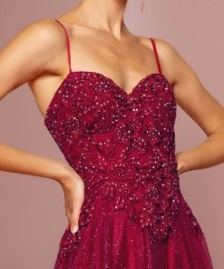 Prom Embroidered Bodice Glitter A-line Gown By Elizabeth K GL2694