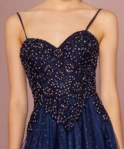 Prom Embroidered Bodice Glitter A-line Gown By Elizabeth K GL2694