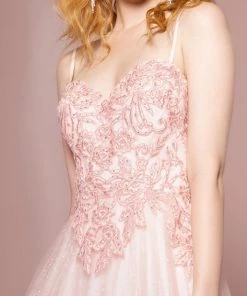 Prom Embroidered Bodice Glitter A-line Gown By Elizabeth K GL2694