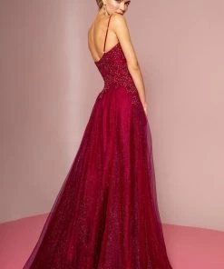 Prom Embroidered Bodice Glitter A-line Gown By Elizabeth K GL2694