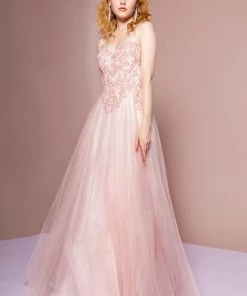 Prom Embroidered Bodice Glitter A-line Gown By Elizabeth K GL2694