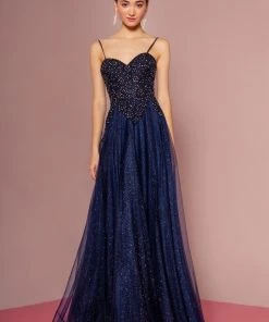 Prom Embroidered Bodice Glitter A-line Gown By Elizabeth K GL2694