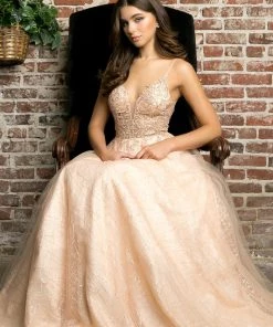 Embroidered Bodice Long Sleeveless Dress By Juliet 689