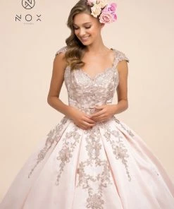 Prom Embroidered Cap Sleeve Ball Gown By Nox Anabel U801