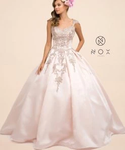 Prom Embroidered Cap Sleeve Ball Gown By Nox Anabel U801