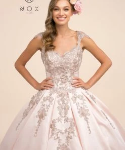 Prom Embroidered Cap Sleeve Ball Gown By Nox Anabel U801