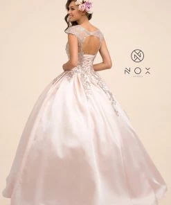 Prom Embroidered Cap Sleeve Ball Gown By Nox Anabel U801