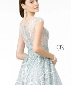 Embroidered Cap Sleeve Gown With Sheer Bodice By Elizabeth K GL2890