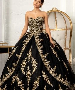 Embroidered Cape Ball Gown By Elizabeth K GL3016