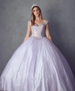Embroidered Cold Shoulder Ball Gown By Juliet 1430