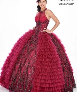 Quinceañera Ruffled Illusion Halter Quinceanera Dress By Mary's Bridal MQ2050