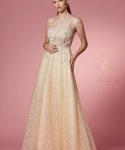 Prom Embroidered Illusion Sleeveless Gown By Nox Anabel E1002 11 Prom Embroidered Illusion Sleeveless Gown By Nox Anabel E1002