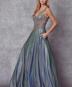 Prom Embroidered Iridescent Glitter Gown By Juliet 225