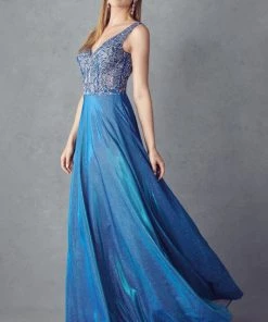 Prom Embroidered Iridescent Glitter Gown By Juliet 225
