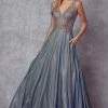 Prom Embroidered Iridescent Glitter Gown By Juliet 225