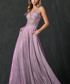Prom Embroidered Iridescent Glitter Gown By Juliet 225