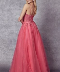 Embroidered Lace-Up Back Tulle Gown By Juliet 270