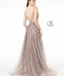 Embroidered Long A-line Illusion Dress By Elizabeth K GL2971 Prom