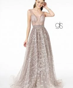Embroidered Long A-line Illusion Dress By Elizabeth K GL2971 Prom