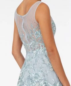 Embroidered Long A-line Sleeveless Dress By Elizabeth K GL2979