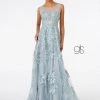 Embroidered Long A-line Sleeveless Dress By Elizabeth K GL2979