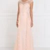 Prom Embroidered Long Blush Cap Sleeve Lace Dress By Elizabeth K GL1539