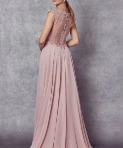 Embroidered Long Cap Sleeve Dress With Sheer Back By Juliet 585