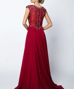 Embroidered Long Cap Sleeve Dress With Sheer Back By Juliet 585