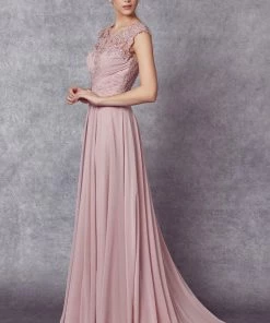 Embroidered Long Cap Sleeve Dress With Sheer Back By Juliet 585