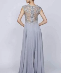 Embroidered Long Cap Sleeve Dress With Sheer Back By Juliet 585