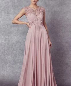 Embroidered Long Cap Sleeve Dress With Sheer Back By Juliet 585