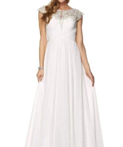 Embroidered Long Cap Sleeve Dress With Sheer Back By Juliet 585