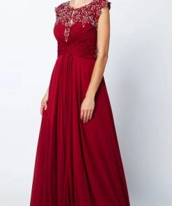 Embroidered Long Cap Sleeve Dress With Sheer Back By Juliet 585