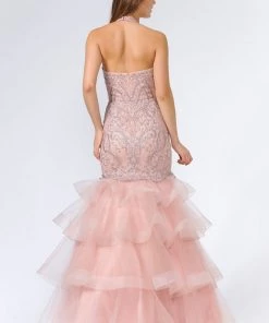 Prom Embroidered Long Halter Mermaid Dress By Poly USA 8466