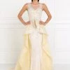 Embroidered Long Ivory Peplum Dress By Elizabeth K GL1538 Prom
