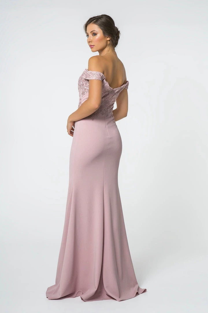 Embroidered Long Off Shoulder Dress With Slit By Elizabeth K GL2708 Prom 5 Embroidered Long Off Shoulder Dress With Slit By Elizabeth K GL2708 Prom