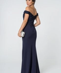 Embroidered Long Off Shoulder Dress With Slit By Elizabeth K GL2708 Prom 21 Embroidered Long Off Shoulder Dress With Slit By Elizabeth K GL2708 Prom