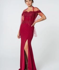 Embroidered Long Off Shoulder Dress With Slit By Elizabeth K GL2708 Prom 23 Embroidered Long Off Shoulder Dress With Slit By Elizabeth K GL2708 Prom