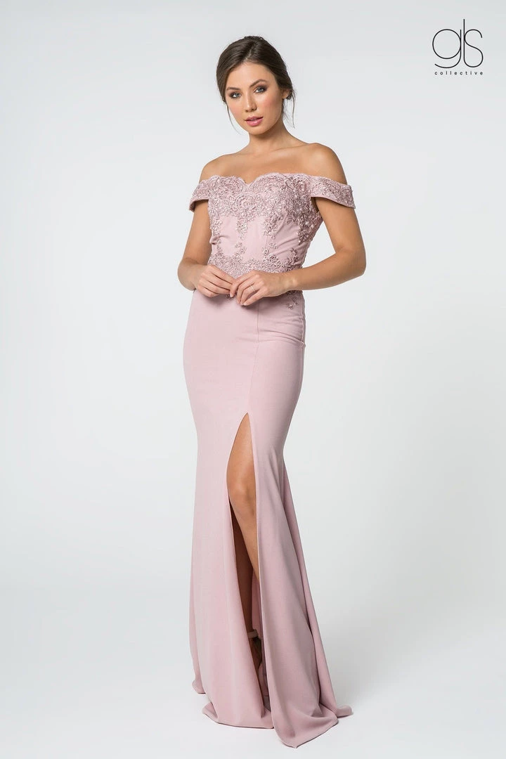 Embroidered Long Off Shoulder Dress With Slit By Elizabeth K GL2708 Prom 3 Embroidered Long Off Shoulder Dress With Slit By Elizabeth K GL2708 Prom