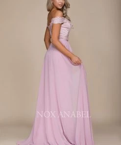 Embroidered Long Off Shoulder Dress By Nox Anabel E014 Prom