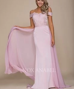 Embroidered Long Off Shoulder Dress By Nox Anabel E014 Prom
