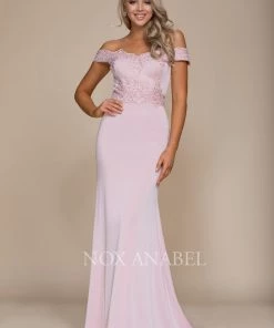 Embroidered Long Off Shoulder Dress By Nox Anabel E014 Prom