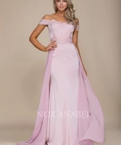 Embroidered Long Off Shoulder Dress By Nox Anabel E014 Prom