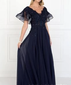 Prom Embroidered Long Pink Dress With Ruffled Sleeves By Elizabeth K GL1587 9 Prom Embroidered Long Pink Dress With Ruffled Sleeves By Elizabeth K GL1587