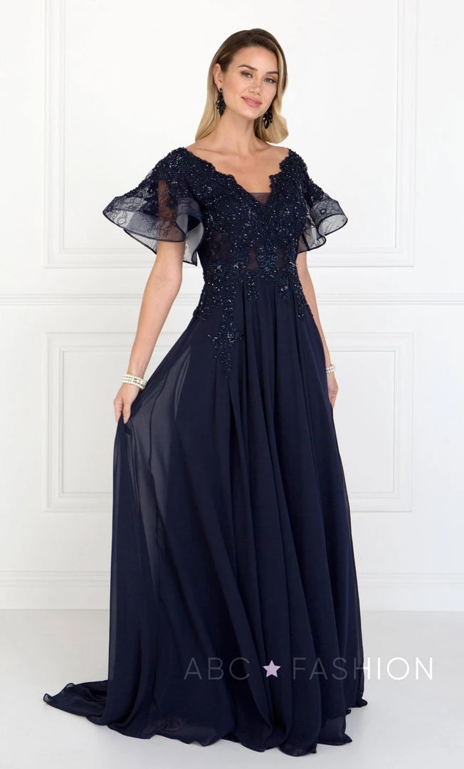 Prom Embroidered Long Pink Dress With Ruffled Sleeves By Elizabeth K GL1587 6 Prom Embroidered Long Pink Dress With Ruffled Sleeves By Elizabeth K GL1587