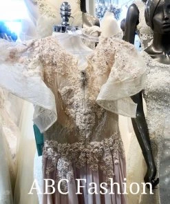 Prom Embroidered Long Pink Dress With Ruffled Sleeves By Elizabeth K GL1587