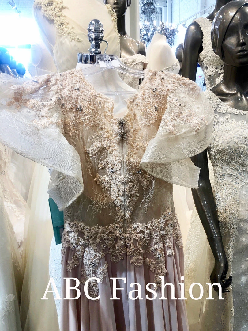 Prom Embroidered Long Pink Dress With Ruffled Sleeves By Elizabeth K GL1587 4 Prom Embroidered Long Pink Dress With Ruffled Sleeves By Elizabeth K GL1587